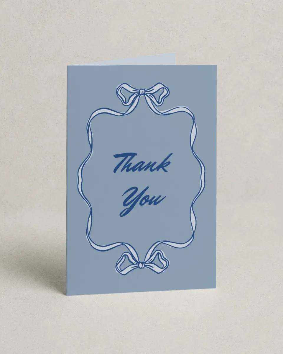 This is a 4" x 6" Folded Bachelorette Party Thank You Card called Something Blue Before I Do printed in full color on Premium Smooth paper