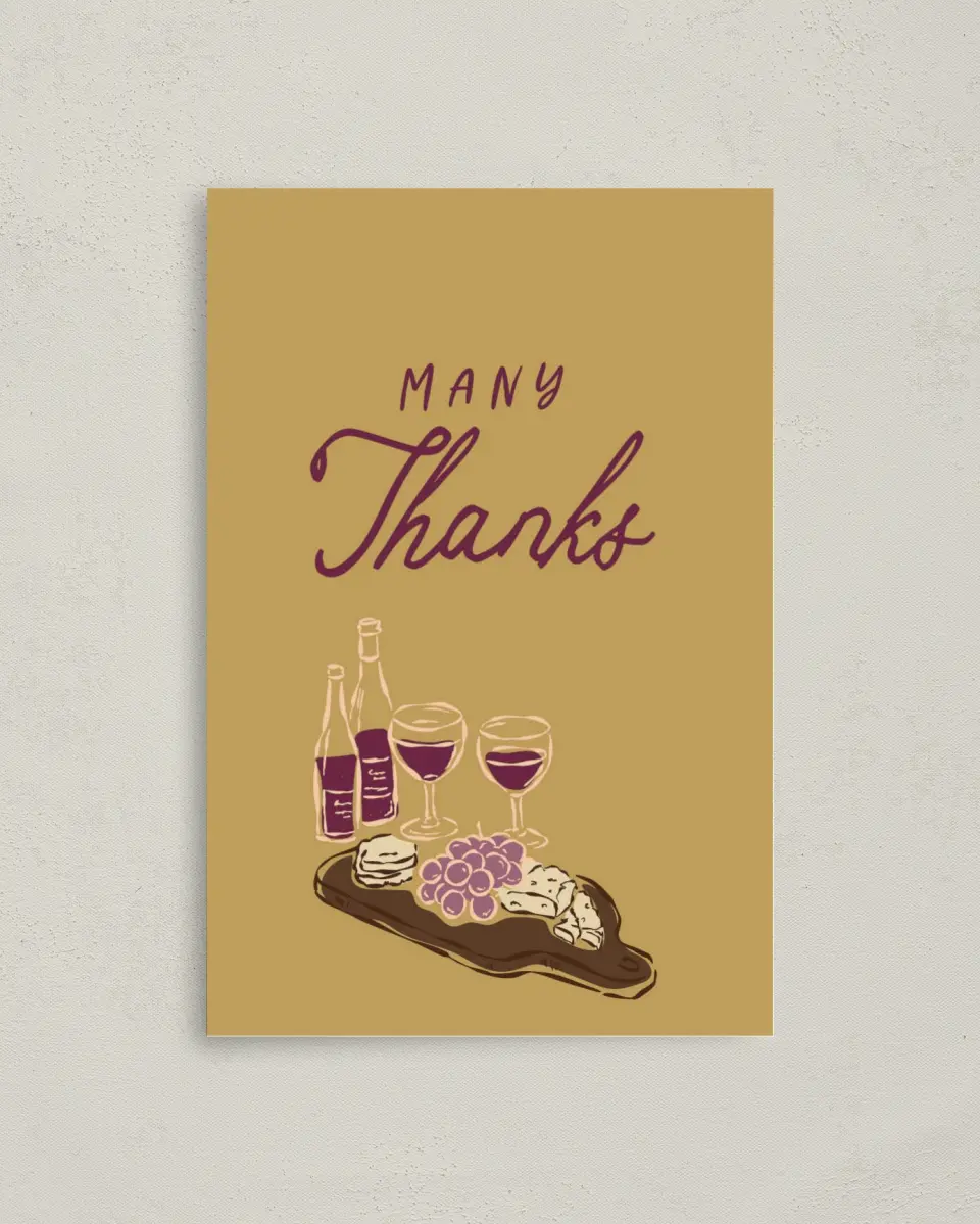 This is a 4" x 6" Folded Bachelorette Party Thank You Card called The Perfect Pairing printed in full color on Premium Smooth paper
