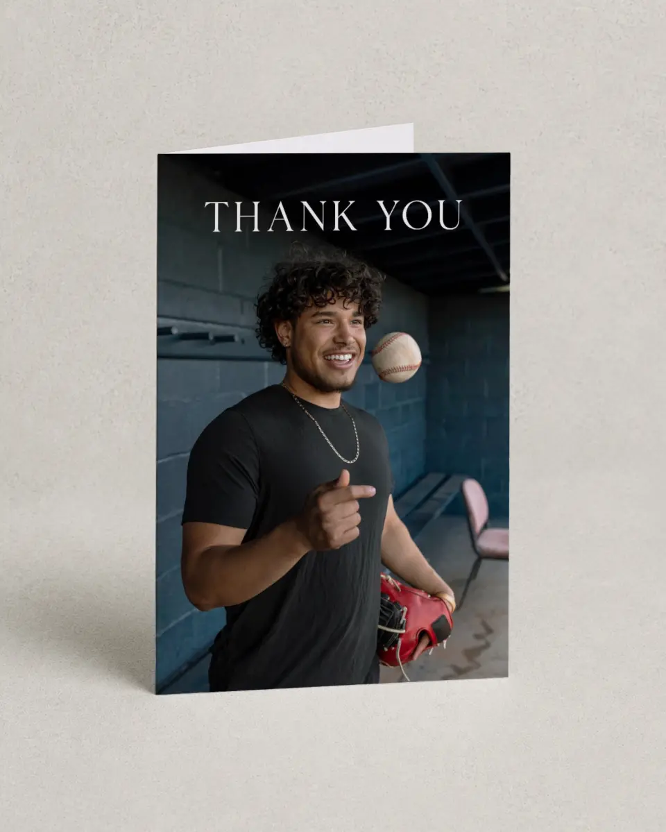 This is a 4" x 6" Folded Graduation Thank You Card called Senior Spread printed in full color on Premium Smooth paper