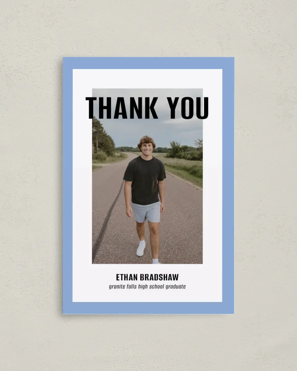 This is a 4" x 6" Folded Graduation Thank You Card called Clean Cut printed in full color on Premium Smooth paper