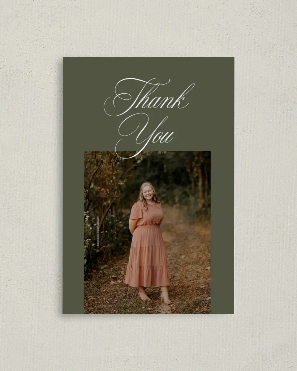 This is a 4" x 6" Folded Graduation Thank You Card called Refined Celebration printed in full color on Premium Smooth paper