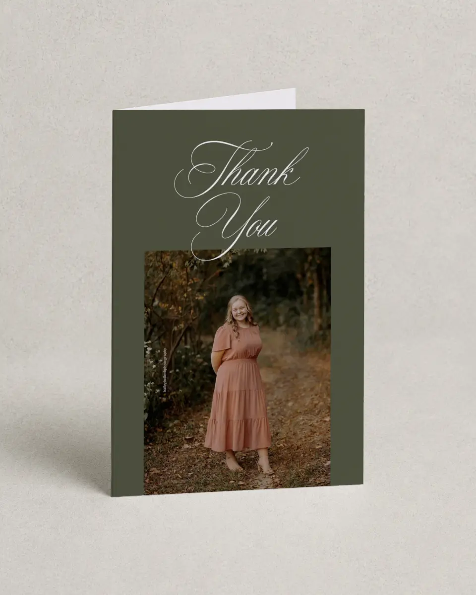 This is a 4" x 6" Folded Graduation Thank You Card called Refined Celebration printed in full color on Premium Smooth paper