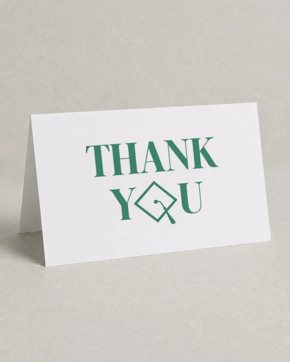This is a 4" x 6" Folded Graduation Thank You Card called Class Icon printed in full color with Rose Gold foil on Luxe Satin (coated) paper