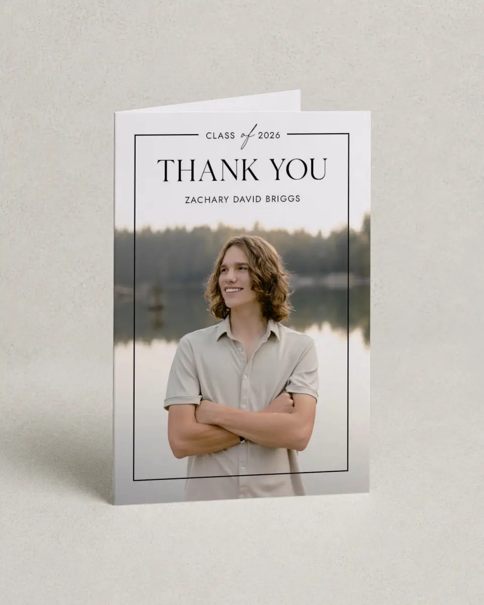 This is a 4" x 6" Folded Graduation Thank You Card called Pure Frame printed in full color on Premium Smooth paper