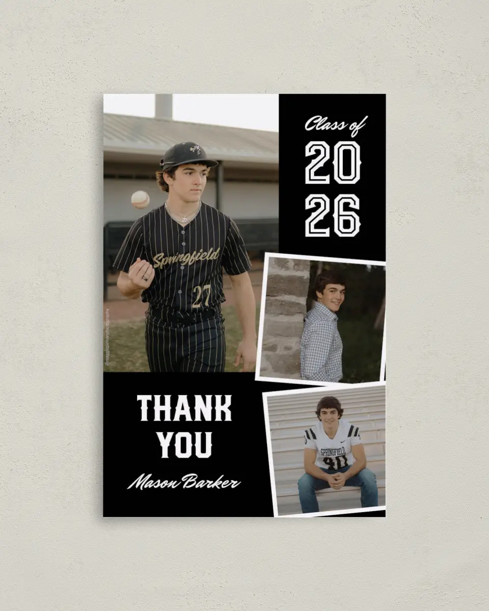 This is a 4" x 6" Folded Graduation Thank You Card called All-Star Athlete printed in full color on Premium Smooth paper