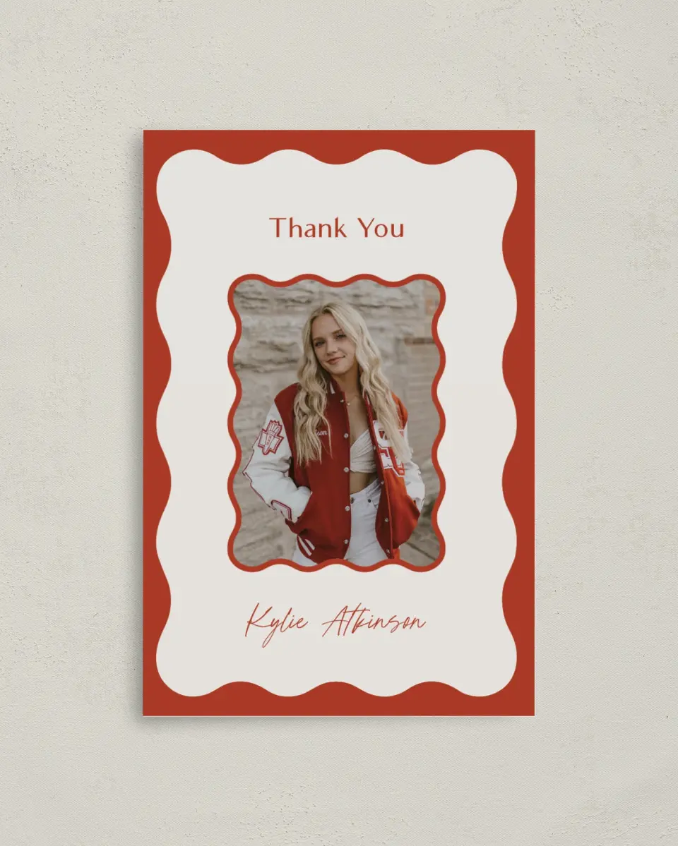 This is a 4" x 6" Folded Graduation Thank You Card called Unwavering Spirit printed in full color with Gold foil on Premium Smooth paper