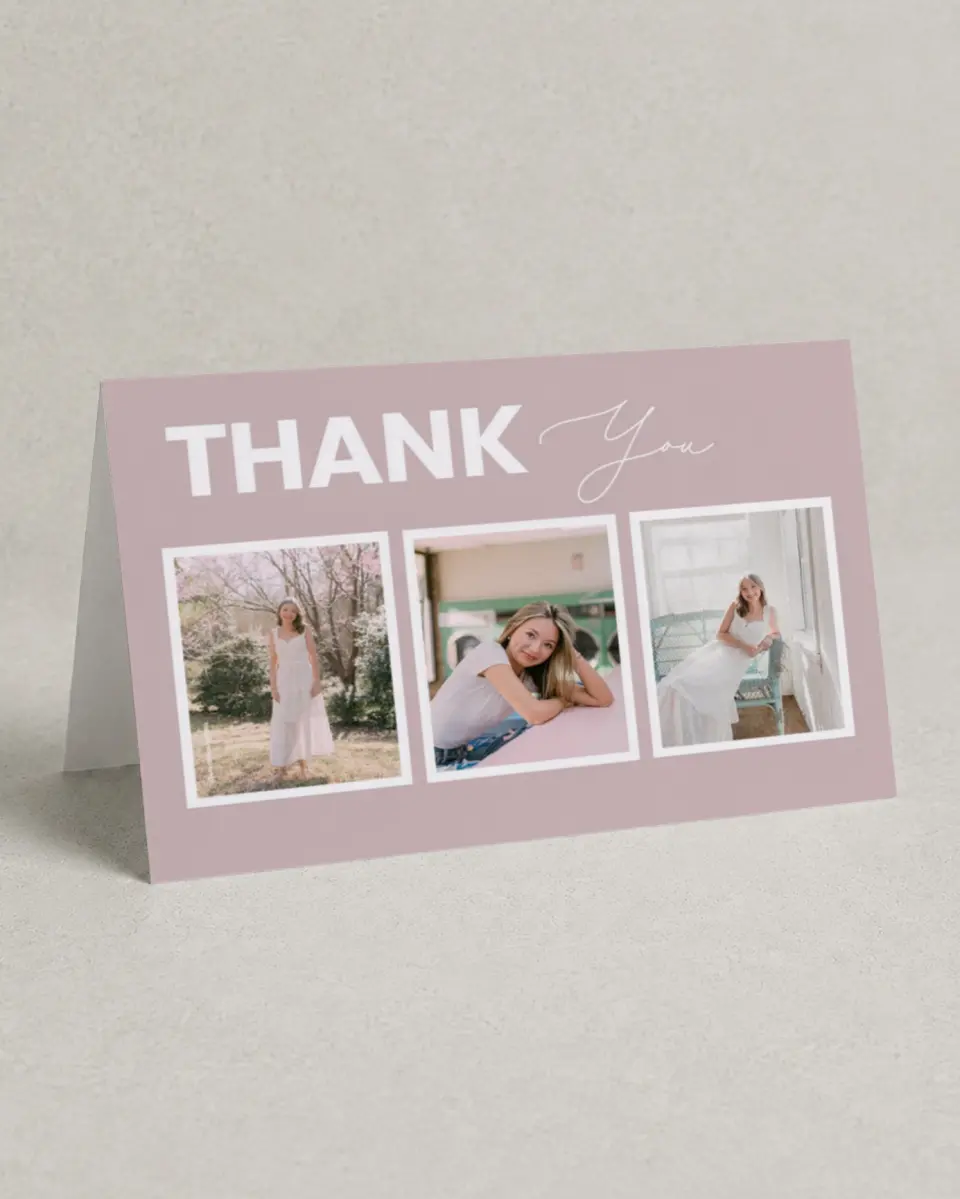 This is a 4" x 6" Folded Graduation Thank You Card called Caps Off to You printed in full color with Gold foil on Premium Smooth paper