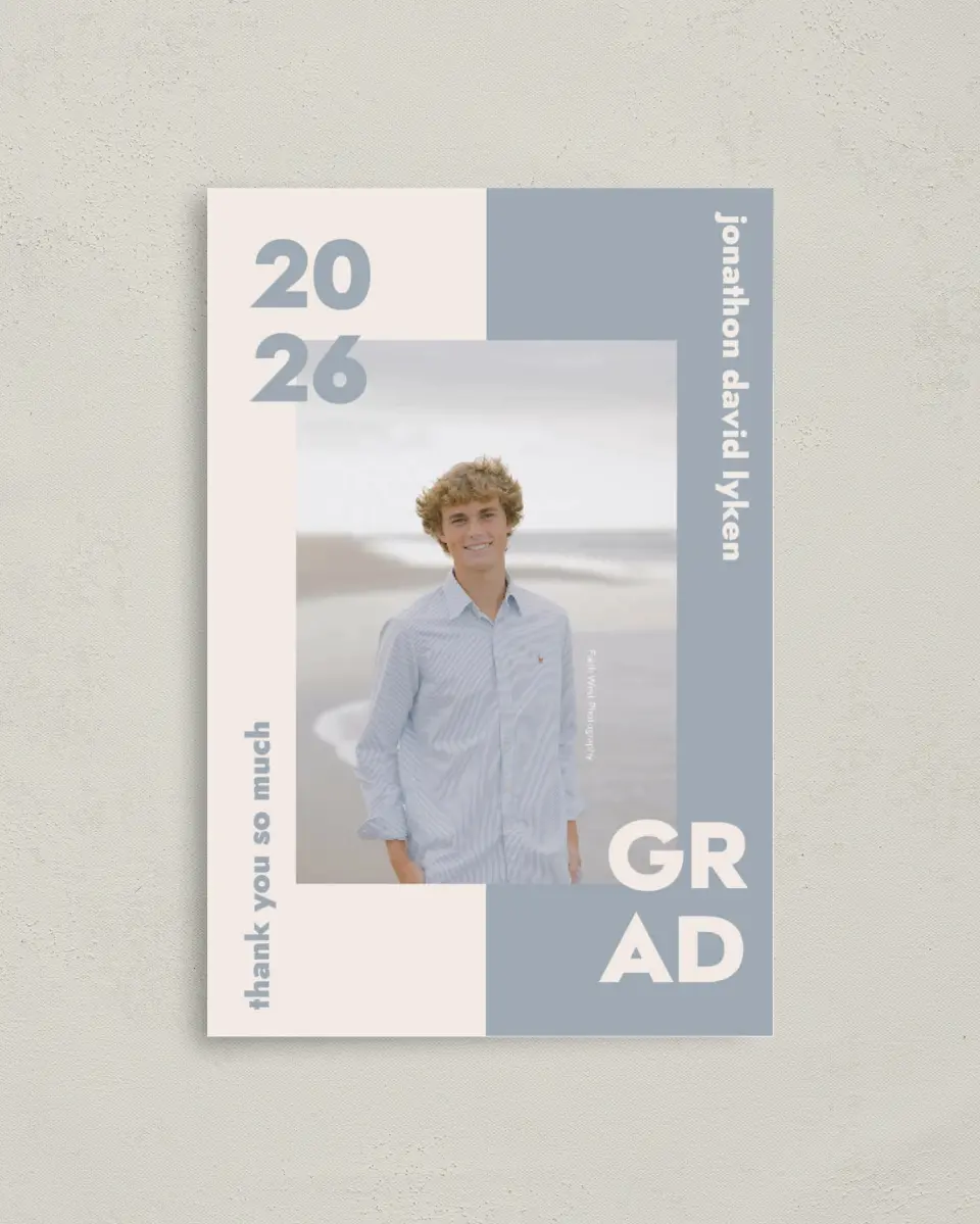 This is a 4" x 6" Folded Graduation Thank You Card called Changing Chapters printed in full color on Premium Smooth paper