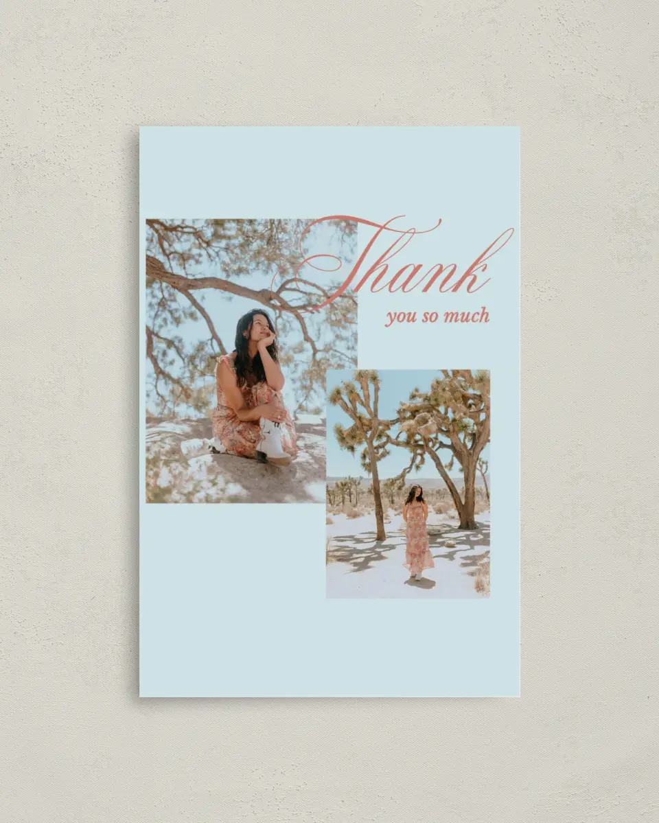 This is a 4" x 6" Folded Graduation Thank You Card called Scripted Accolades printed in full color on Premium Smooth paper