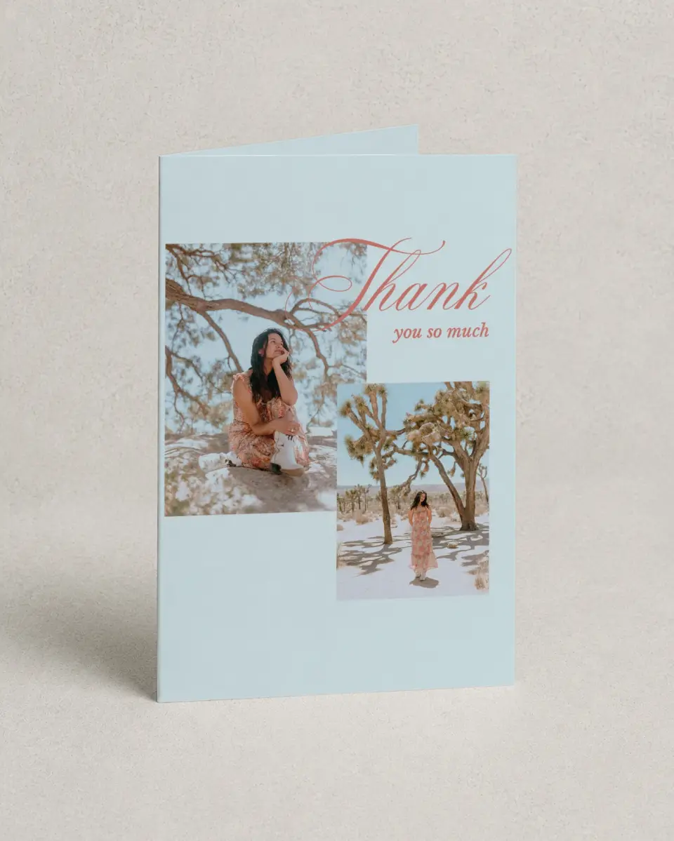 This is a 4" x 6" Folded Graduation Thank You Card called Scripted Accolades printed in full color on Premium Smooth paper