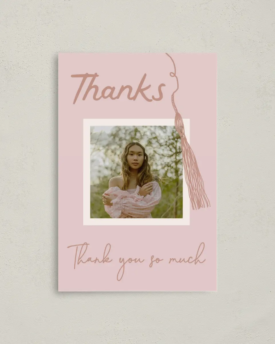 This is a 4" x 6" Folded Graduation Thank You Card called Tassels on Tassels printed in full color on Premium Smooth paper