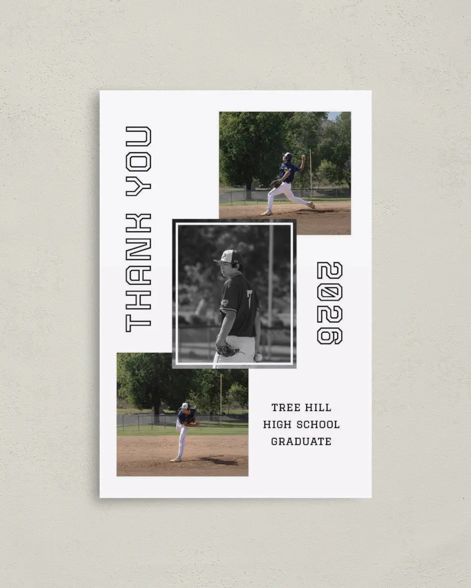 This is a 4" x 6" Folded Graduation Thank You Card called Last Run printed in full color on Premium Smooth paper
