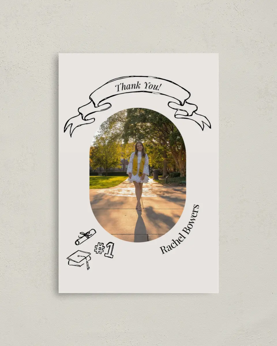 This is a 4" x 6" Folded Graduation Thank You Card called Art of Achievement printed in full color on Premium Smooth paper