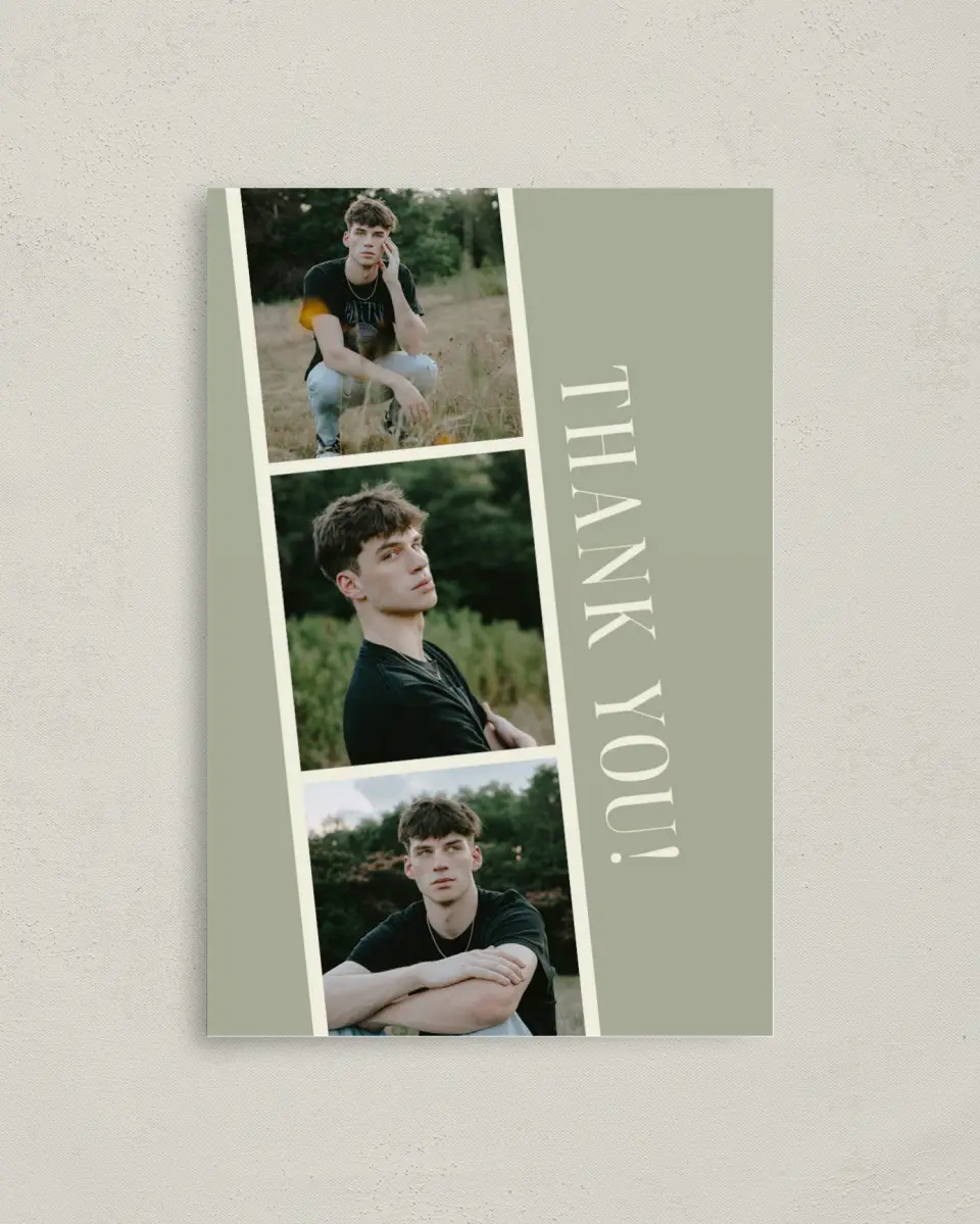 This is a 4" x 6" Folded Graduation Thank You Card called Photo Booth printed in full color on Premium Smooth paper