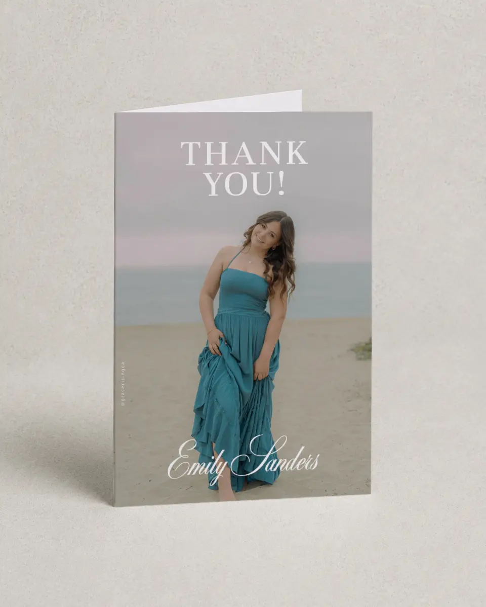 This is a 4" x 6" Folded Graduation Thank You Card called Scholarly Elegance printed in full color on Premium Smooth paper