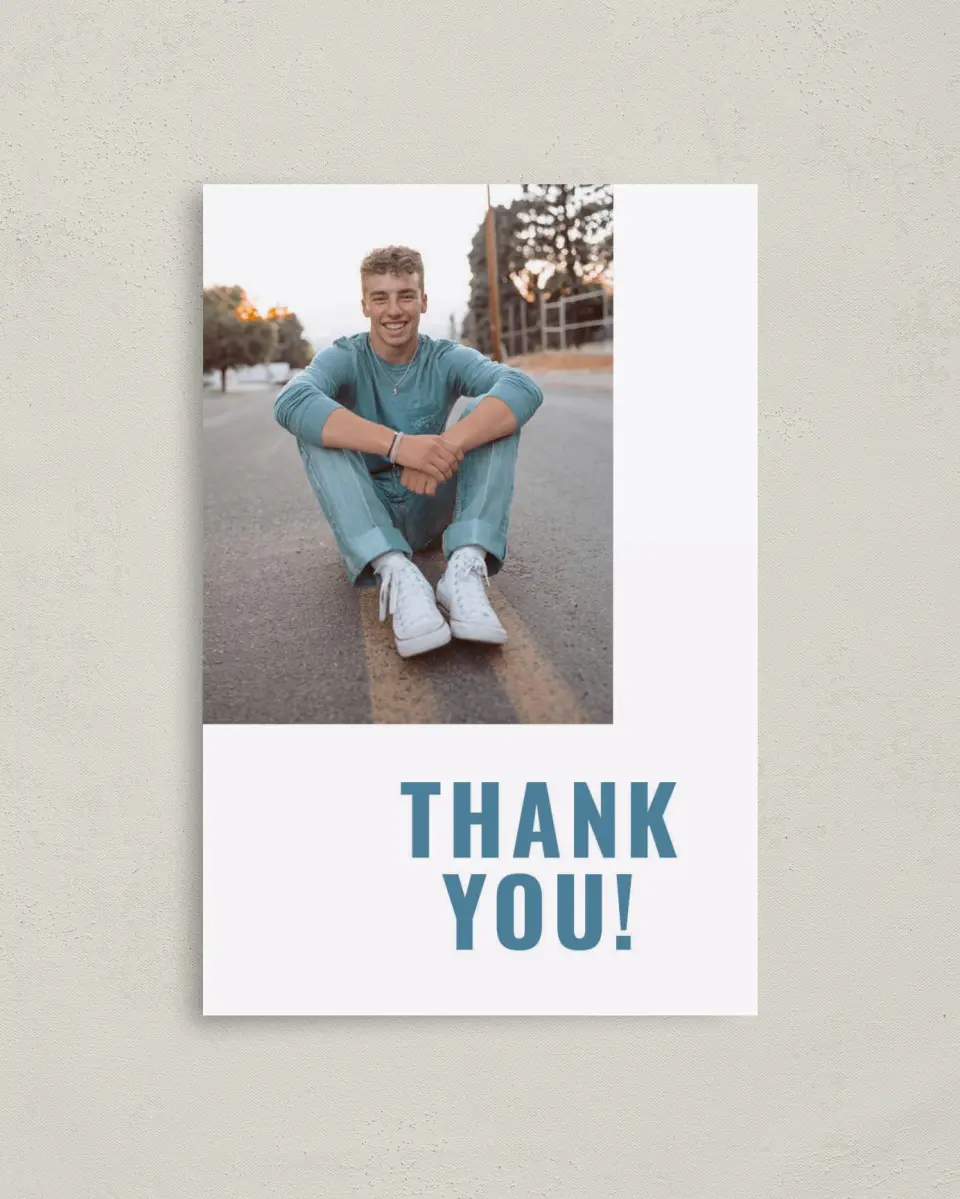 This is a 4" x 6" Folded Graduation Thank You Card called Modern Milestone printed in full color on Premium Smooth paper