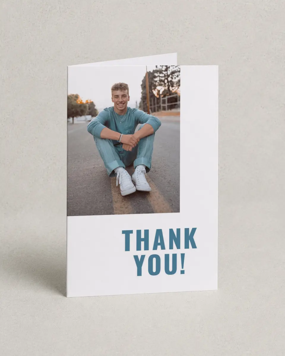 This is a 4" x 6" Folded Graduation Thank You Card called Modern Milestone printed in full color on Premium Smooth paper