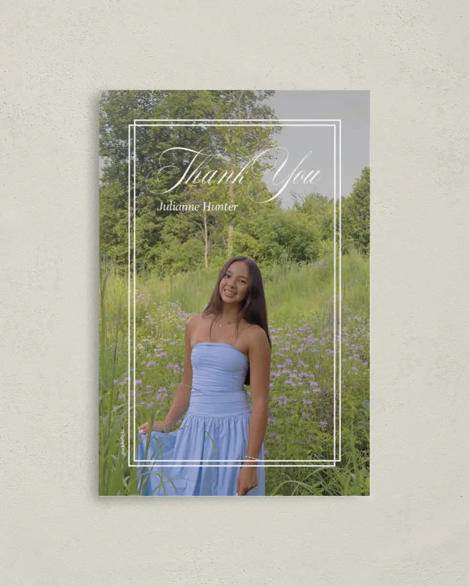 This is a 4" x 6" Folded Graduation Thank You Card called Elegant Grad printed in full color on Premium Smooth paper