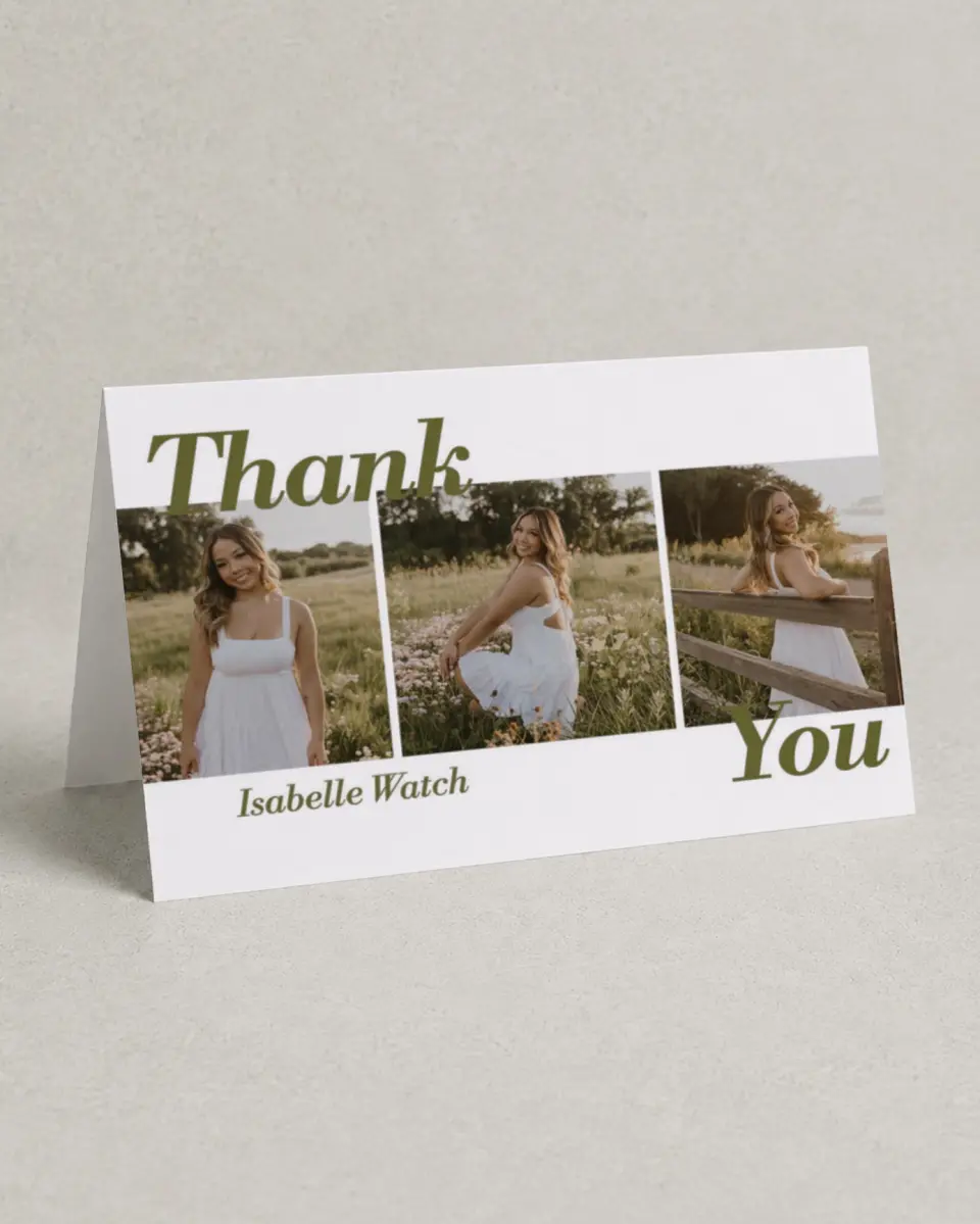 This is a 4" x 6" Folded Graduation Thank You Card called Grad Year printed in full color on Premium Smooth paper