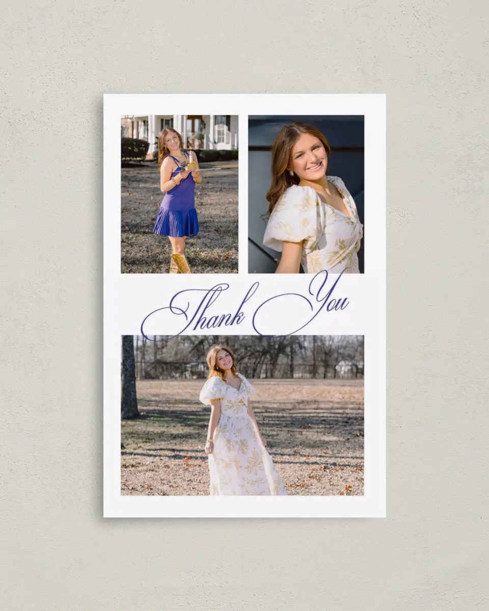This is a 4" x 6" Folded Graduation Thank You Card called Elegantly Graduated printed in full color on Premium Smooth paper