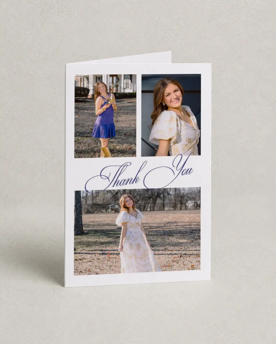 This is a 4" x 6" Folded Graduation Thank You Card called Elegantly Graduated printed in full color on Premium Smooth paper