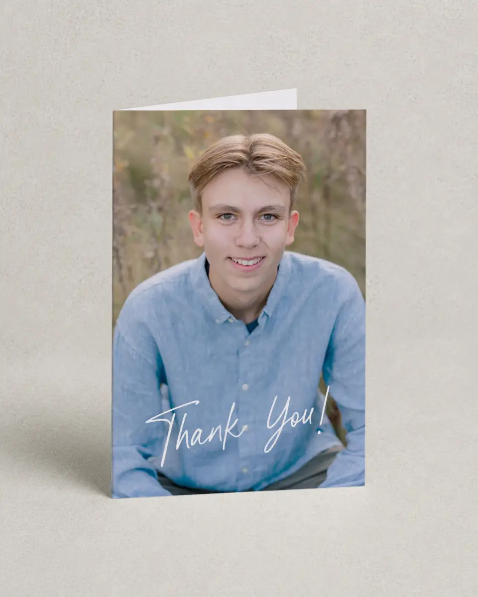This is a 4" x 6" Folded Graduation Thank You Card called Simple Grad printed in full color on Premium Smooth paper