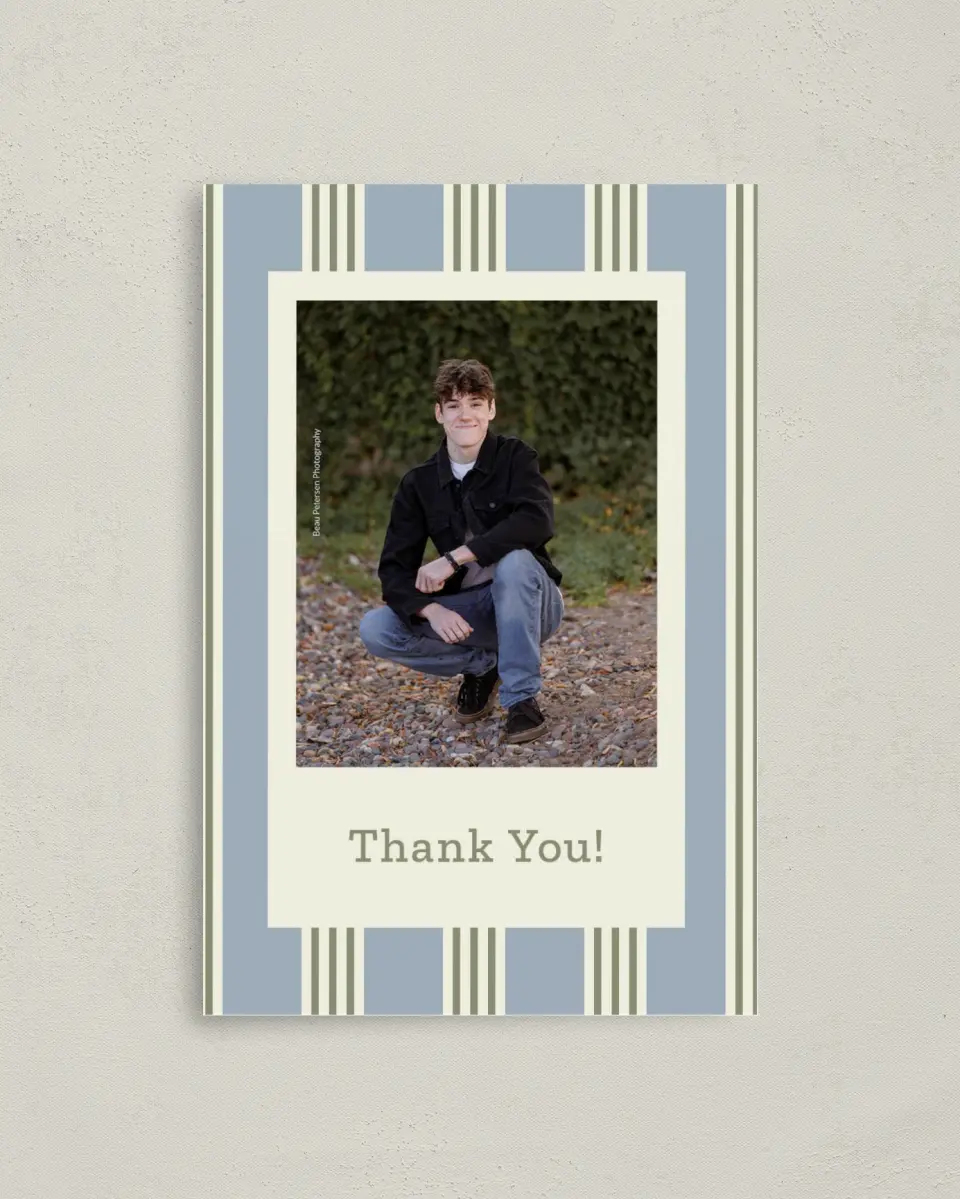 This is a 4" x 6" Folded Graduation Thank You Card called Framed in Excellence printed in full color with Gold foil on Premium Smooth paper