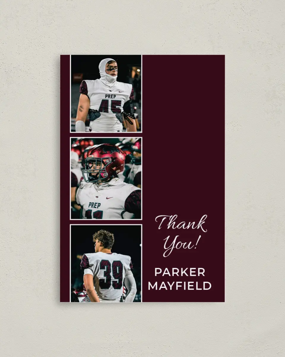 This is a 4" x 6" Folded Graduation Thank You Card called All Star Graduate printed in full color with Gold foil on Premium Smooth paper