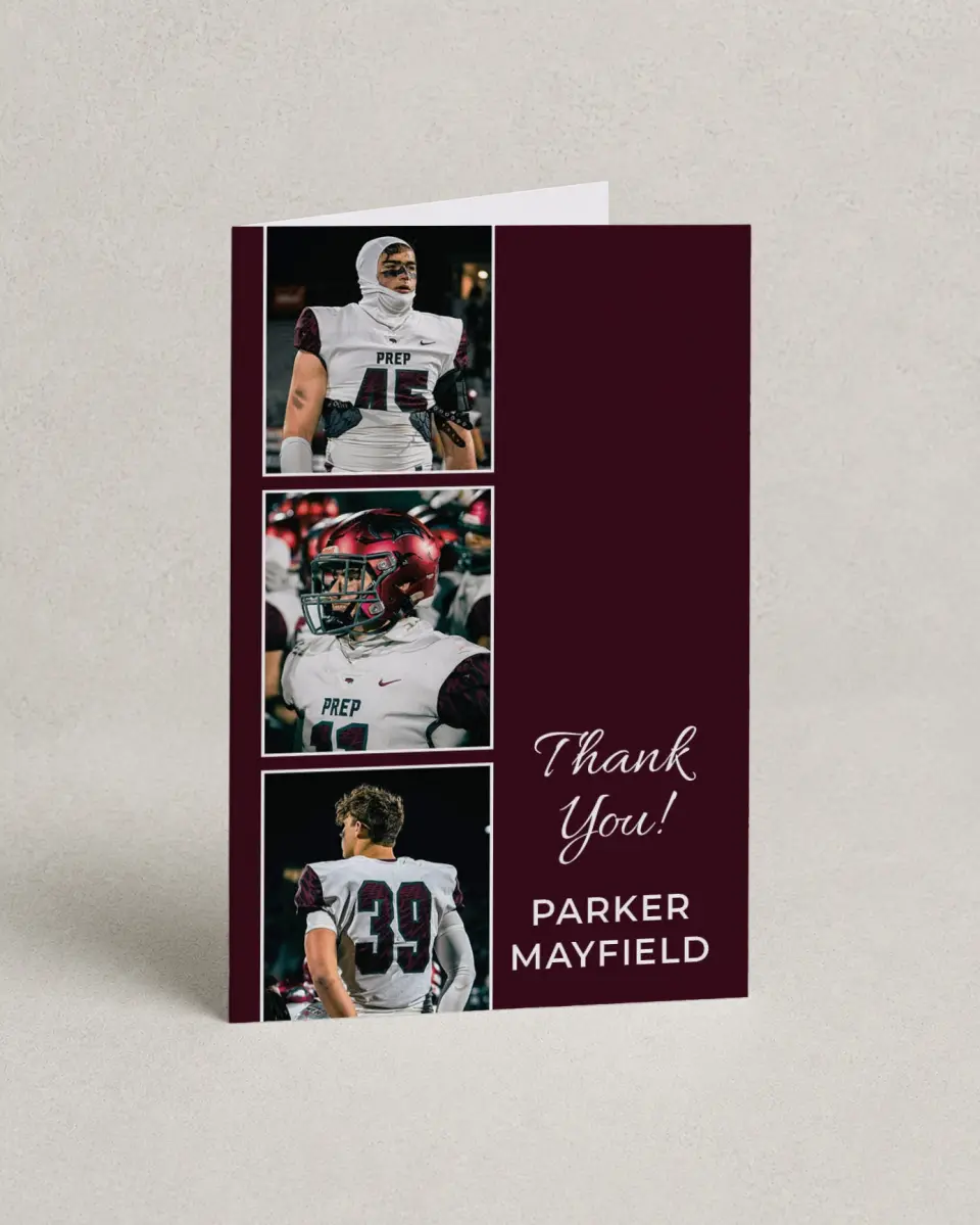 This is a 4" x 6" Folded Graduation Thank You Card called All Star Graduate printed in full color with Gold foil on Premium Smooth paper