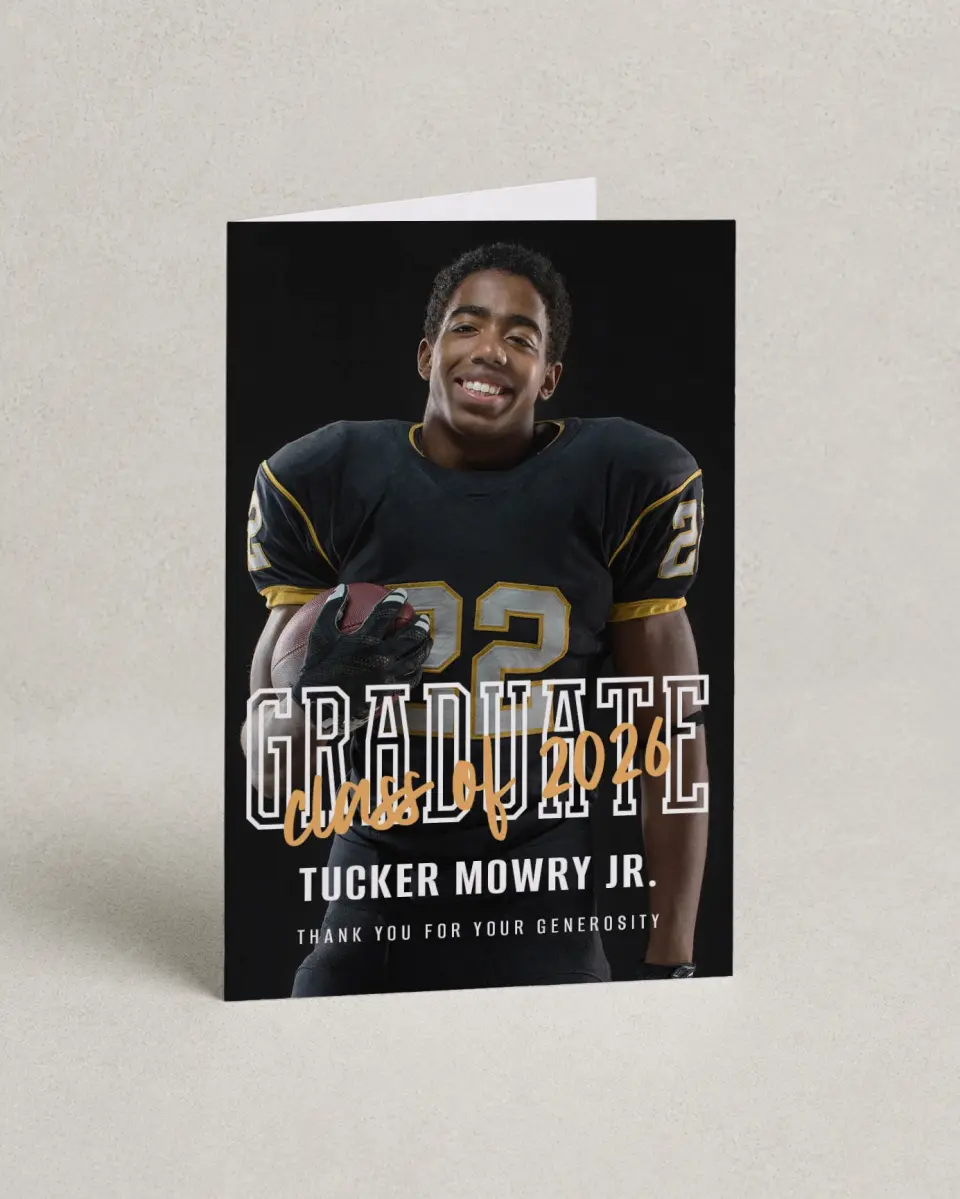 This is a 4" x 6" Folded Graduation Thank You Card called Onward and Upward printed in full color on Premium Smooth paper