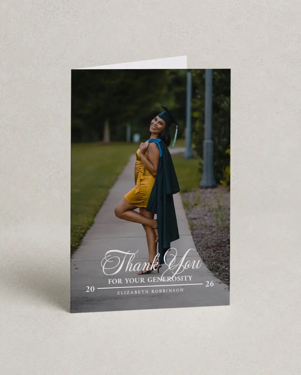 This is a 4" x 6" Folded Graduation Thank You Card called The Right Path printed in full color on Premium Smooth paper