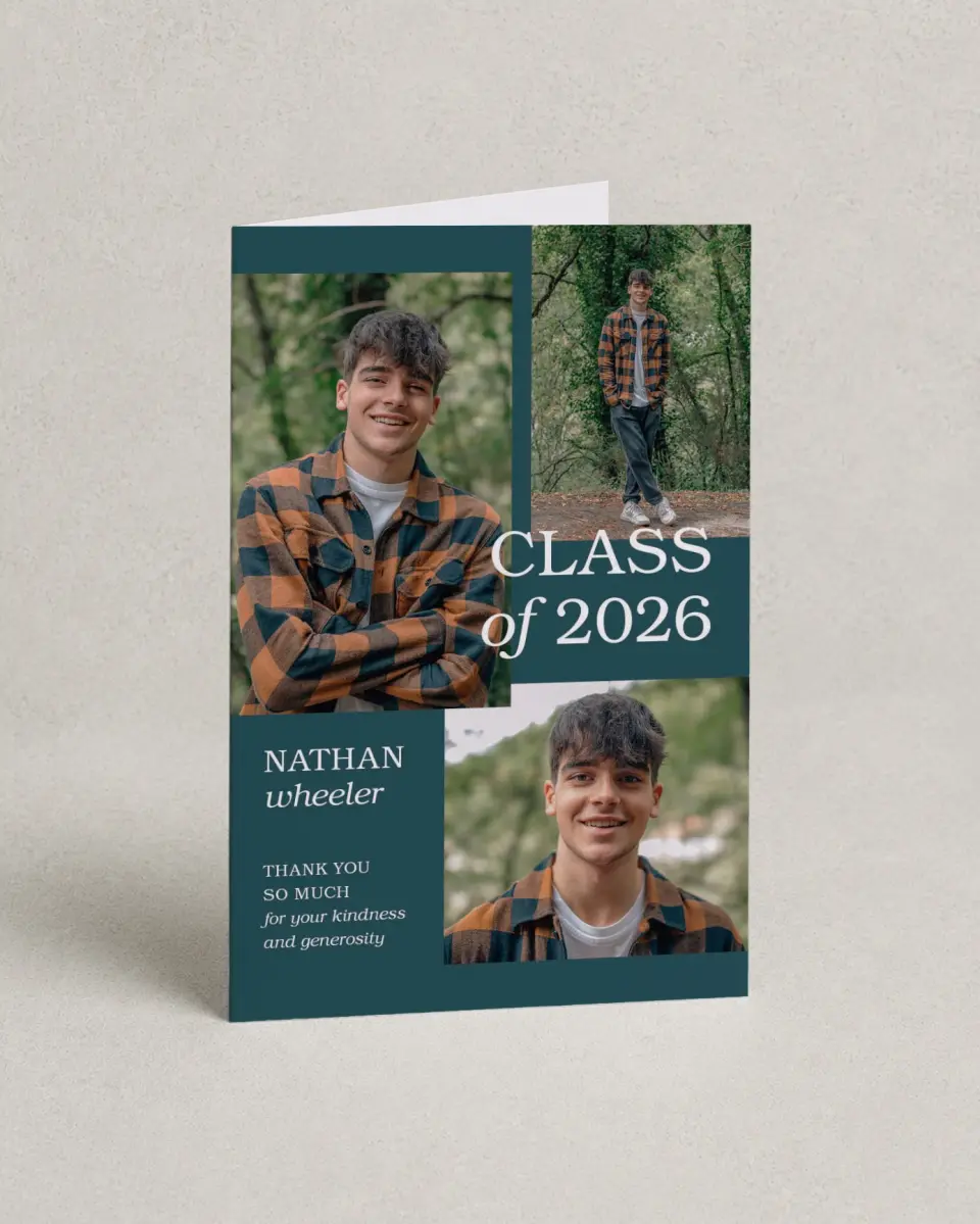 This is a 4" x 6" Folded Graduation Thank You Card called Sky's the Limit printed in full color on Premium Smooth paper