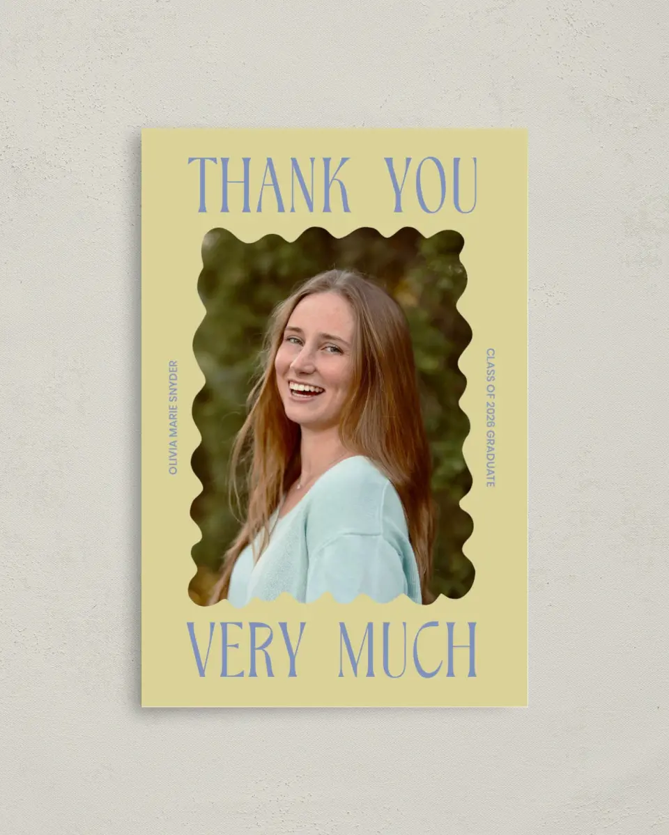 This is a 4" x 6" Folded Graduation Thank You Card called Funky Colorful Cute printed in full color on Premium Smooth paper