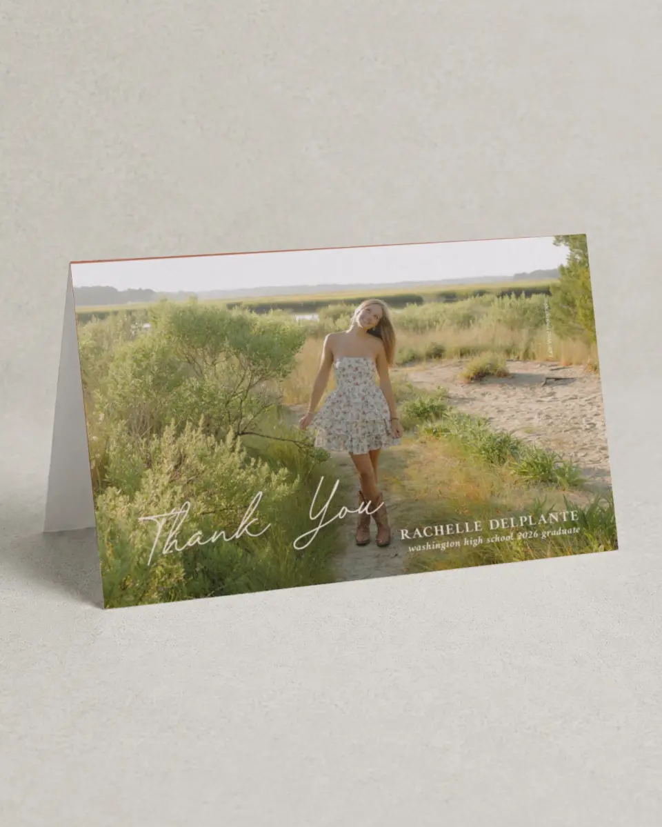 This is a 4" x 6" Folded Graduation Thank You Card called Wholesome Grad printed in full color on Premium Smooth paper