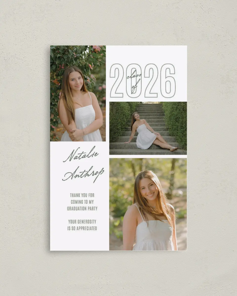 This is a 4" x 6" Folded Graduation Thank You Card called Shining Brilliance printed in full color with Gold foil on Premium Smooth paper