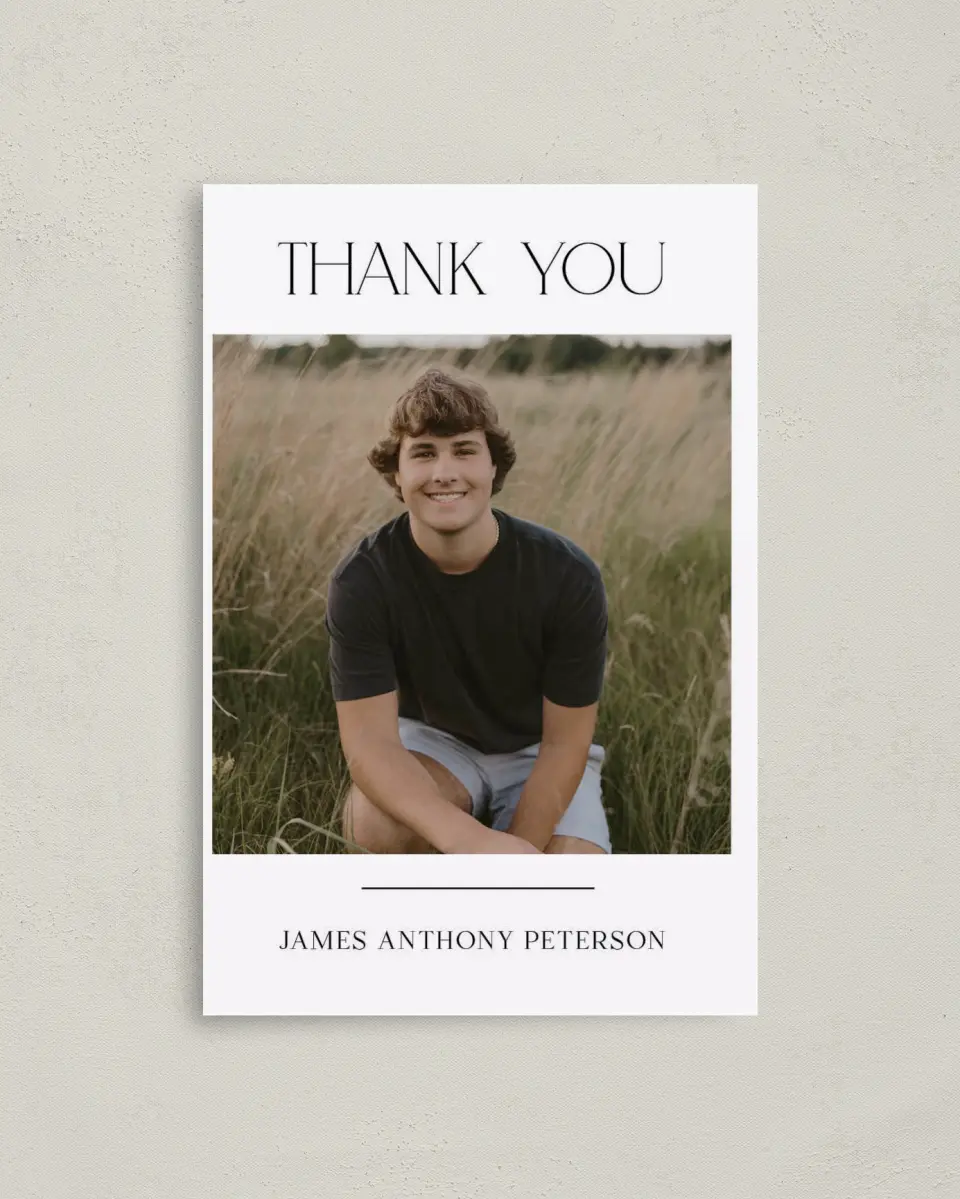This is a 4" x 6" Folded Graduation Thank You Card called Most Classic printed in full color with Gold foil on Premium Smooth paper