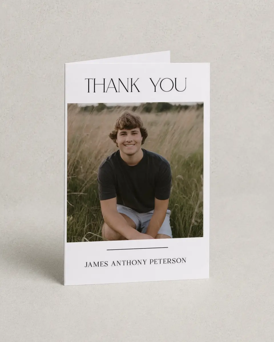 This is a 4" x 6" Folded Graduation Thank You Card called Most Classic printed in full color with Gold foil on Premium Smooth paper