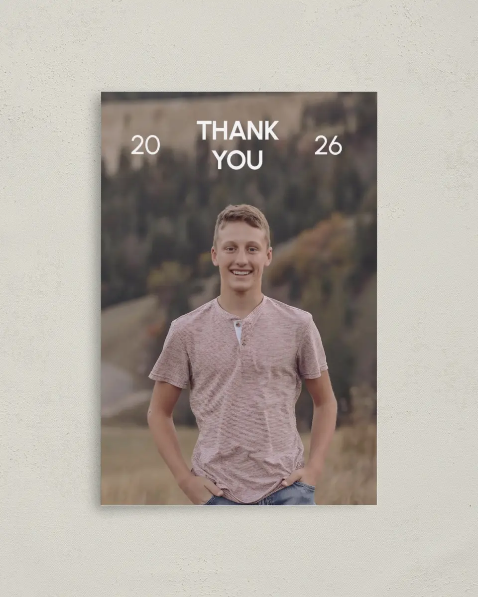 This is a 4" x 6" Folded Graduation Thank You Card called Simple Graduate printed in full color on Premium Smooth paper
