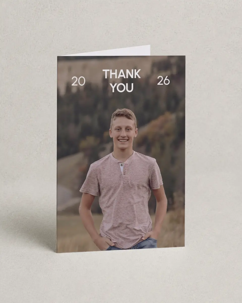 This is a 4" x 6" Folded Graduation Thank You Card called Simple Graduate printed in full color on Premium Smooth paper