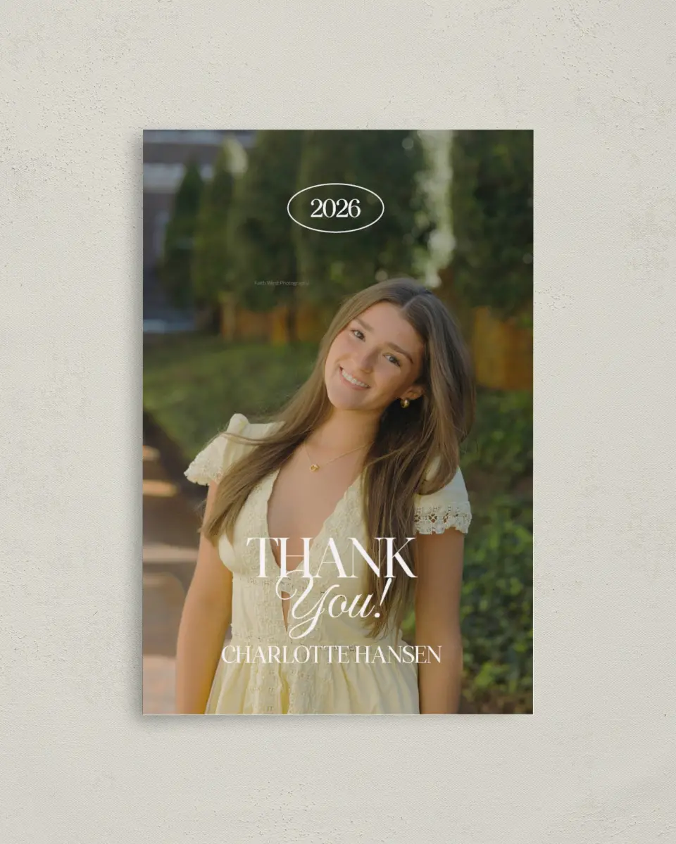 This is a 4" x 6" Folded Graduation Thank You Card called Retro Grad printed in full color on Premium Smooth paper