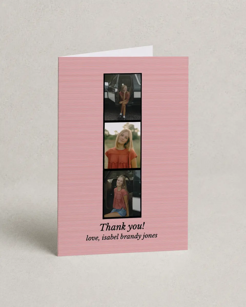 This is a 4" x 6" Folded Graduation Thank You Card called Snapshot Graduate printed in full color with Gold foil on Premium Smooth paper