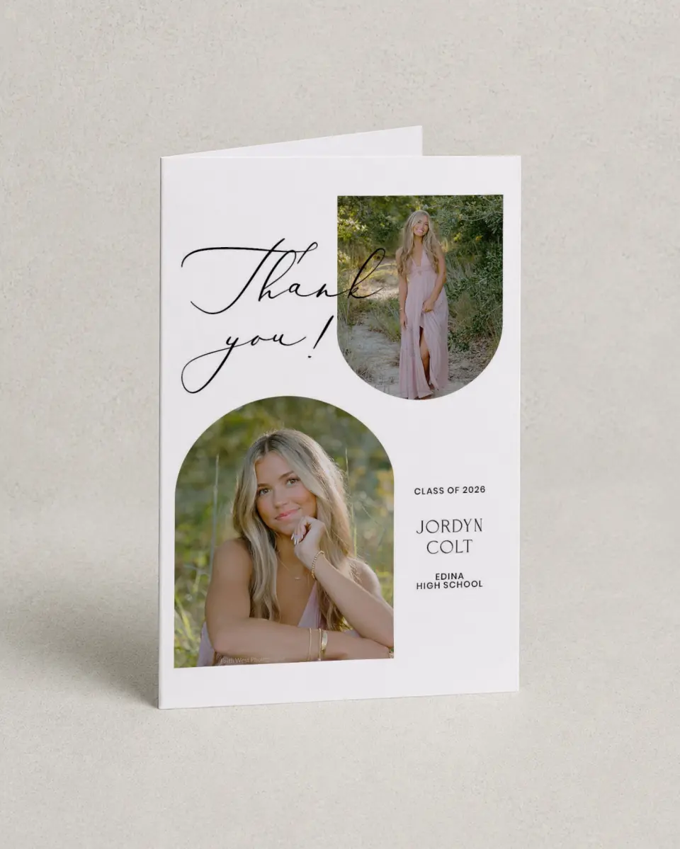 This is a 4" x 6" Folded Graduation Thank You Card called Refined Moment printed in full color on Premium Smooth paper