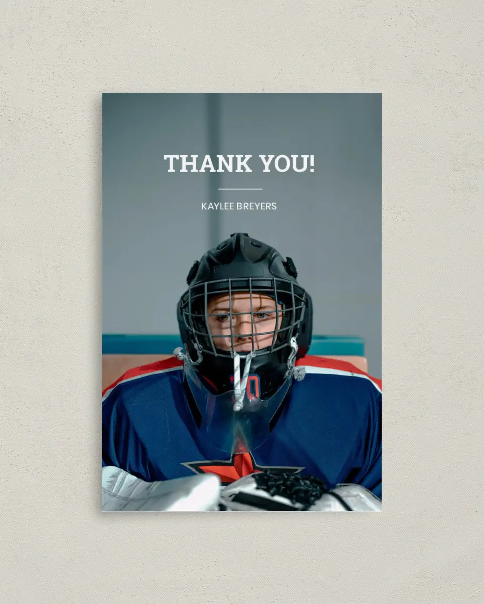 This is a 4" x 6" Folded Graduation Thank You Card called Sports Graduate printed in full color on Premium Smooth paper