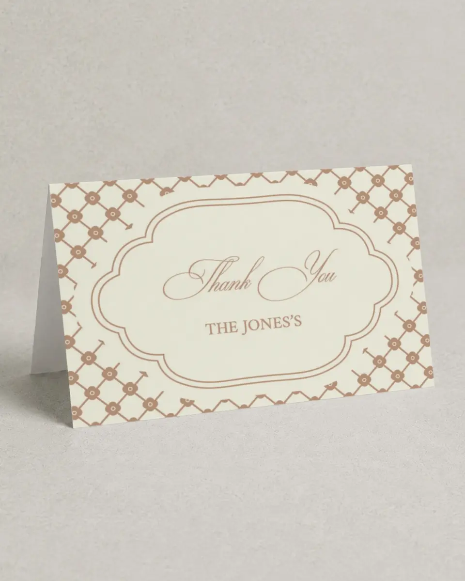 This is a 4" x 6" Folded Thank You Card called Beaded Veil printed in full color on Premium Smooth paper