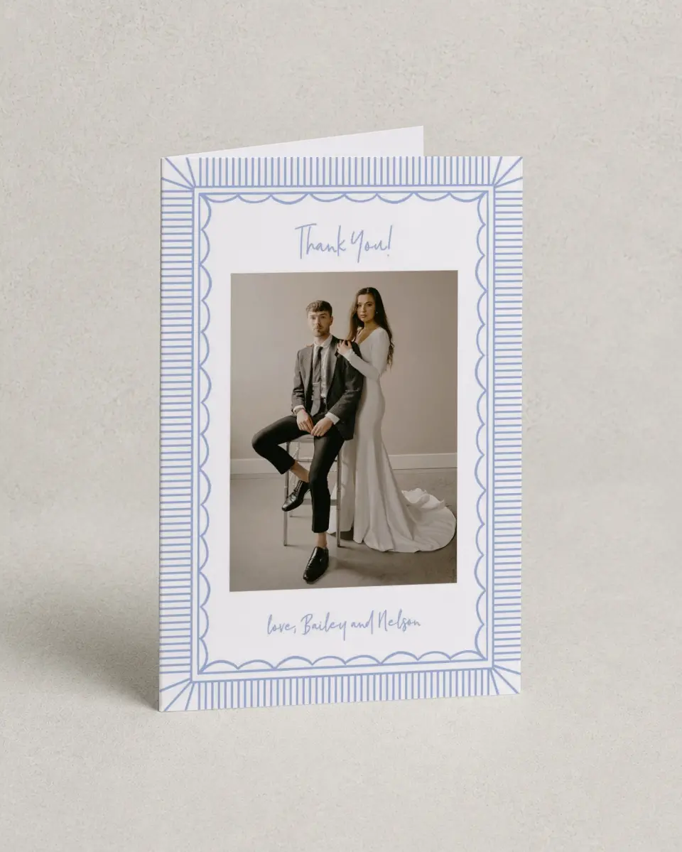 This is a 4" x 6" Folded Thank You Card called Framed in Flowers printed in full color on Premium Smooth paper