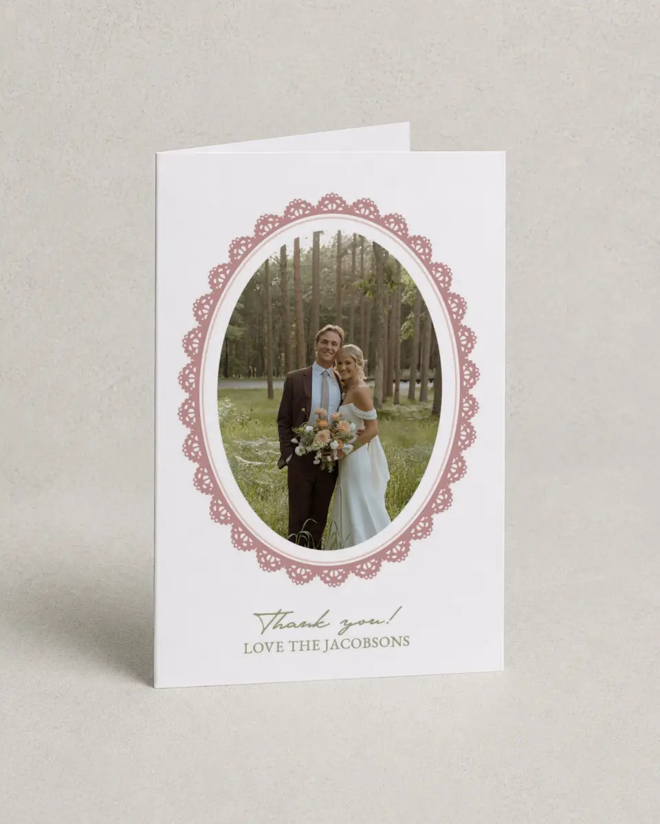 This is a 4" x 6" Folded Thank You Card called Verdant Romance printed in full color on Premium Smooth paper