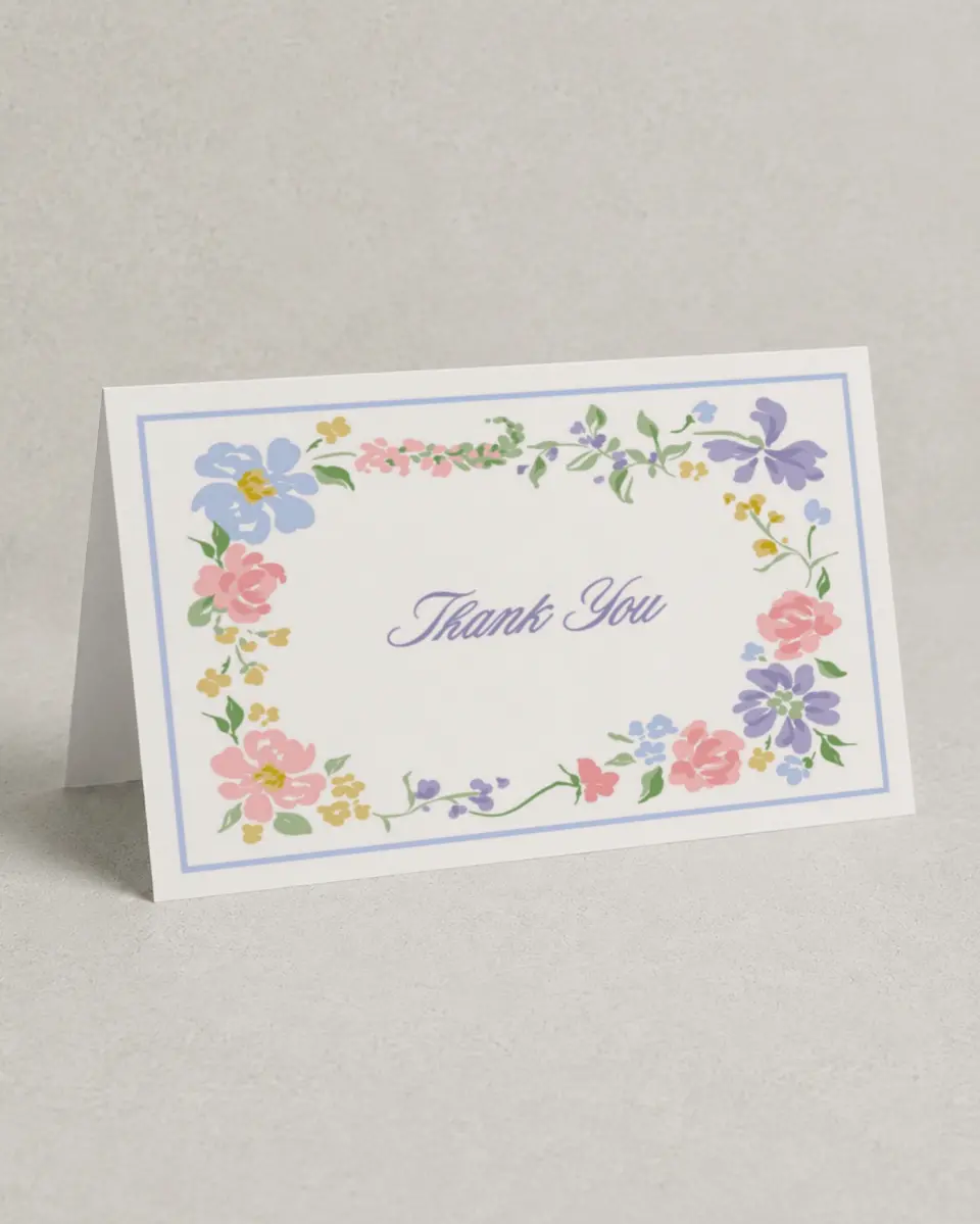 This is a 4" x 6" Folded Thank You Card called Gentle Garden printed in full color on Premium Smooth paper