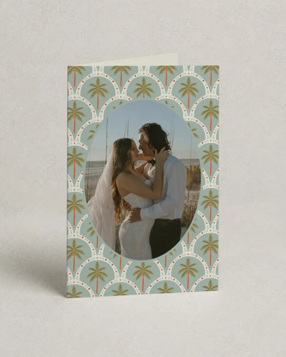This is a 4" x 6" Folded Thank You Card called Tropical Treasure printed in full color on Premium Smooth paper