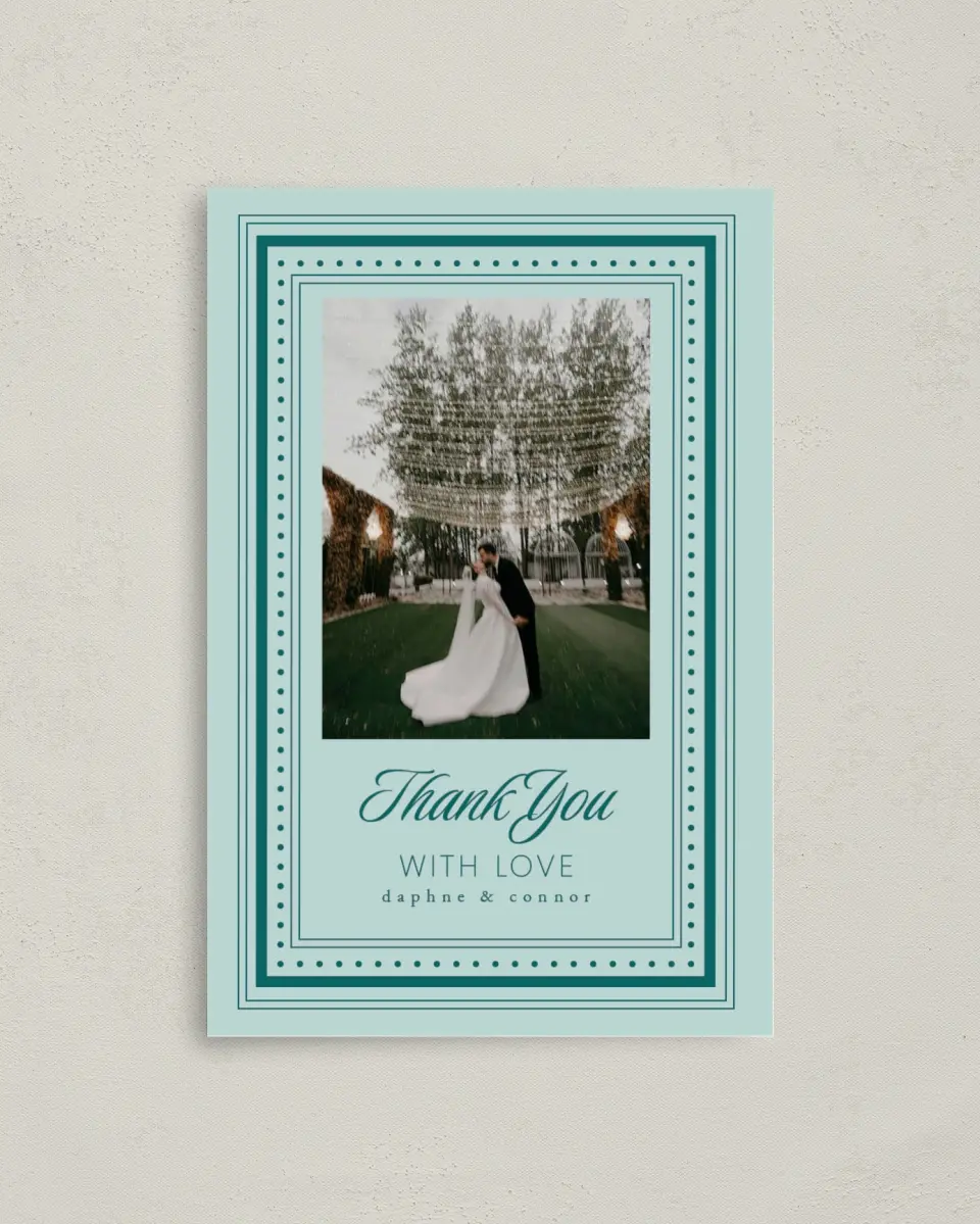 This is a 4" x 6" Folded Thank You Card called Faithful Frame printed in full color with Rose Gold foil on Luxe Satin (coated) paper