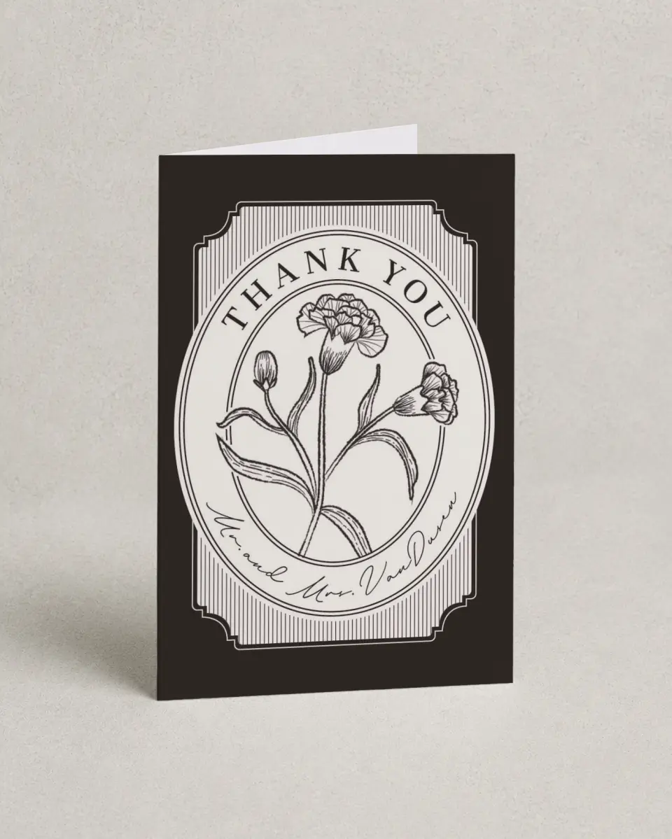 This is a 4" x 6" Folded Thank You Card called Opulent Endearment printed in full color on Premium Smooth paper